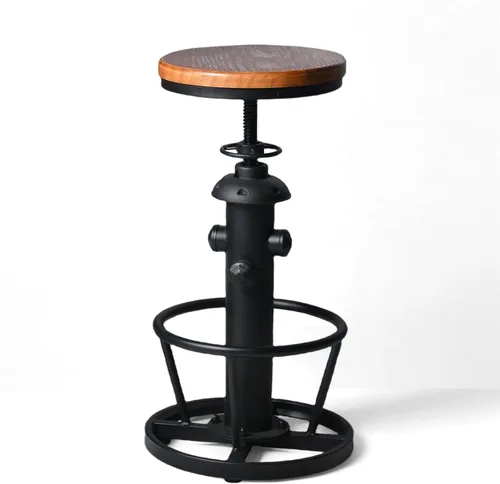 Vista 31 de Taburete de bar retro industrial giratorio para isla de cocina, 24.8-30.7 pulgadas, altura ajustable, diseño vintage de boca de incendios, taburetes