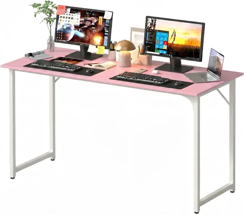 Vista 36 de PayLessHere Escritorio para computadora de 32 pulgadas Negro Escritorio de oficina con marco de metal, pies ajustables Superficie resistente