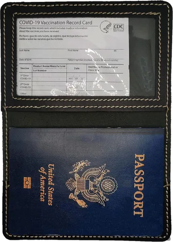 Vista 3 de Purplebell - Juego de tarjetero para pasaporte y vacuna, protector de pasaporte con ranura para tarjeta de vacunación CDC, funda de cuero real