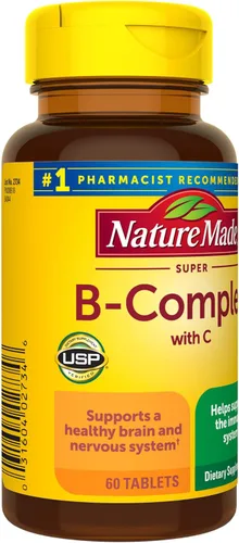 Vista 8 de Nature Made Complejo Súper B con Vitamina C y ácido fólico, suplemento dietético para el apoyo de la energía celular, 60 tabletas, suministro de 60
