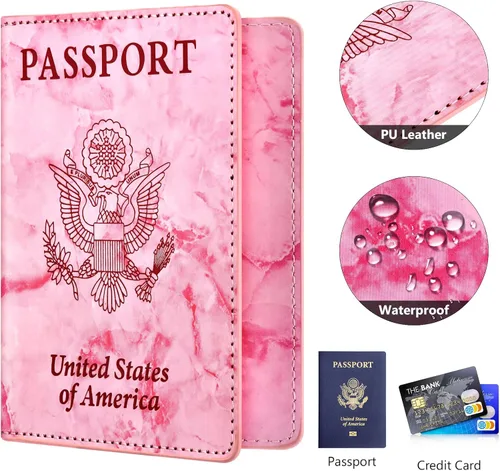 Vista 4 de Combo de portatarjetas de pasaporte y vacunación, soporte para pasaporte con ranura para tarjeta de vacuna, cartera para pasaporte, funda