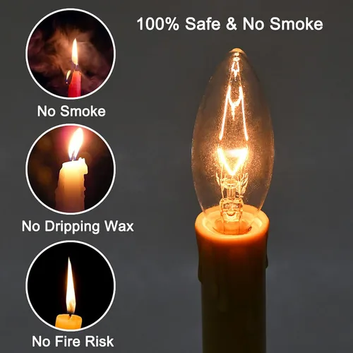 Vista 3 de Lámparas eléctricas de vela de 5 pulgadas, luces de vela de ventana de Navidad con base de hierro de ciruela negra, velas eléctricas con bombillas