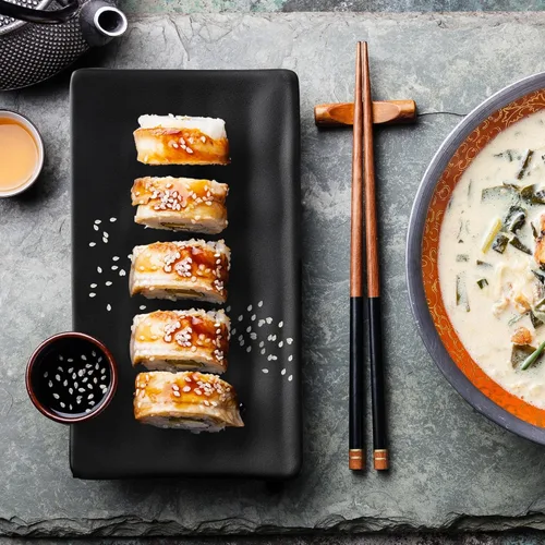 Vista 3 de uxcell Vajilla rectangular en forma de sushi plato negro