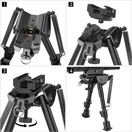 Vista 5 de MidTen Bípode para rifle de 6 a 9 pulgadas Bípode Picatinny para caza, patas ajustables plegables resistentes con adaptador Picatinny