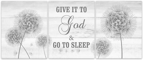 Wall Art Boutique Farmhouse Gray UNFRAMED Dandelion Religious Art Print Set, Give It To God and Go To Sleep - Set of (3) 5"x7" Photo Paper