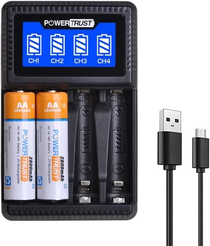 Vista 7 de Paquete de 4 baterías recargables AA de 2800 mAh y cargador USB LCD para baterías recargables AA AAA Ni-MH con 4 ranuras