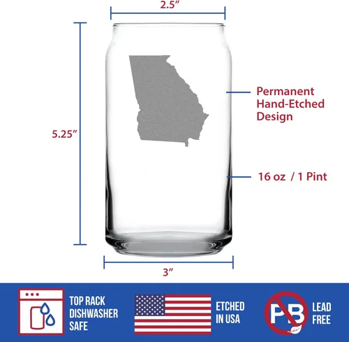 Vista 4 de Custom Georgia State Outline Personalized Beer Can Pint Glass - State Themed Drinking Decor and Gifts for Georgian Women & Men - 16 Oz Glasses
