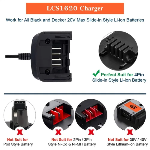 Vista 3 de LCS1620 - Cargador de batería de litio de 20 V compatible con Black and Decker 20V Max Li-ion Battery LBXR2020 LBXR20 LBXR2020-OPE LB2X4020