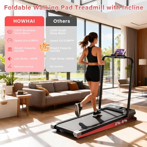 Vista 5 de Walking Pad, Treadmill with Incline, Brushless Motor 2 in 1 Foldable Under Desk Portable Treadmills for Home/Office with App, Bluetooth Music