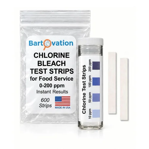 Vista 5 de Bartovation 100 tiras de papel para prueba de cloro, evaluación de la potencia desinfectante, 10 - 200 ppm