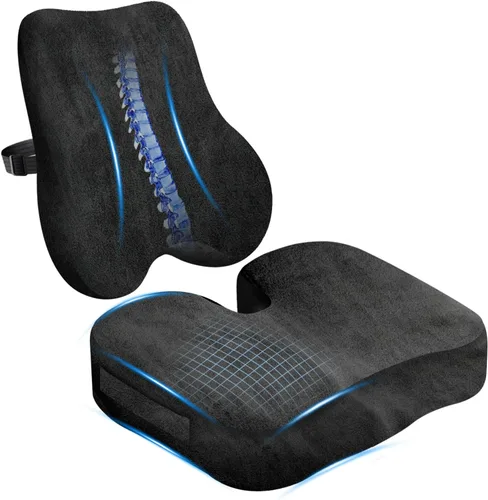 Cojín de asiento de espuma viscoelástica y almohada de apoyo lumbar de terciopelo de felpa, cómodos cojines para silla de computadora para aliviar