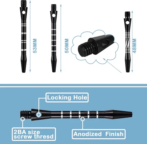 Vista 3 de Leitee 30 ejes de dardos de aluminio para puntas de acero de 1.969 in y 2.087 in, accesorios de dardos con 30 anillos de goma, 120 vuelos