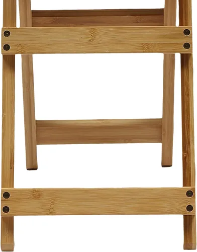 Vista 6 de Taburete de bar plegable de bambú, taburetes de altura de encimera de cocina de 24.8 pulgadas con respaldo y reposapiés, silla de bar portátil