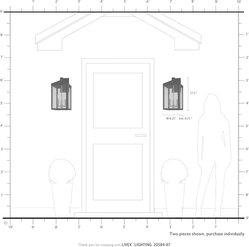 Vista 7 de Livex Lighting 20584-07 Linterna de pared para exteriores de transición de tres luces de la colección Nyack en acabado bronce/oscuro