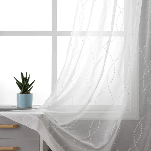 Vista 20 de VISIONTEX Cortinas traslúcidas blancas de 95 pulgadas de largo, juego de 2 paneles de cortinas beige marroquíes bordadas en enrejado, textura