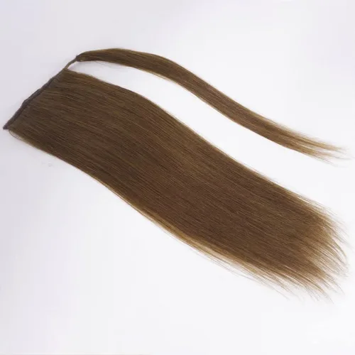Vista 5 de Extensión de cola de caballo de cabello humano marrón chocolate con clip, extensiones de cabello humano Remy real, extensión de cola de caballo