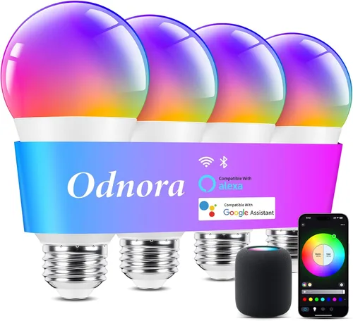 Vista 9 de Bombillas inteligentes, funcionan con Alexa y Google Assistant, bombillas LED de 9 W que cambian de color RGBTW regulables, bombilla inteligente