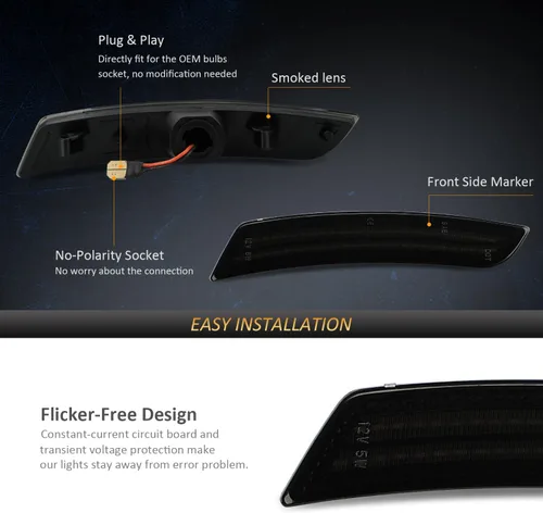 Vista 5 de D-Lumina Luces de marcador laterales delanteras/traseras, lente ahumada, compatible con Chevy Camaro 2016 2017 2018 2019 2020 2021 2022 2023, 6ª