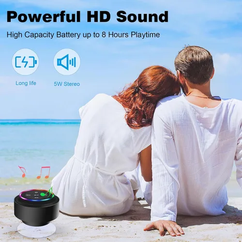 Vista 5 de PEDVSTY Altavoz de ducha Bluetooth impermeable, mini altavoz inalámbrico portátil con luces LED, ventosa, flotante, sonido de cristal, para baño