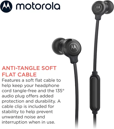 Vista 4 de Motorola Earbuds 3-S - Auriculares con cable con micrófono, auriculares intrauditivos con cable, cómodos auriculares de silicona ligeros, cable Negro