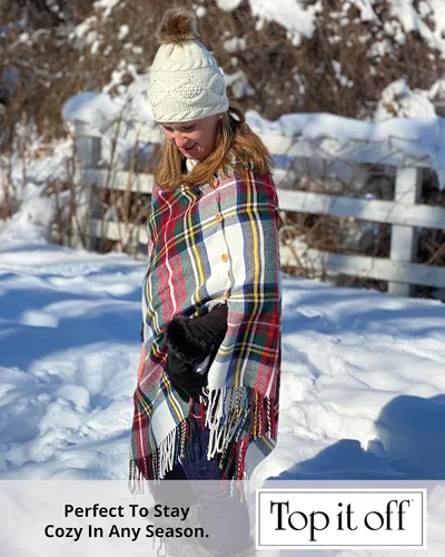 Vista 4 de Top It Off 3-in-1 Wrap - Womens Convertible Shawl - Versatile, Stylish Design - Button & Fringe Detail - Wear as a Poncho