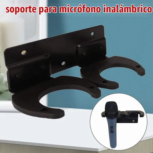 Vista 2 de Soporte para micrófono, soporte de micrófono inalámbrico para soporte de micrófono montado en la pared, clip de suspensión de micrófono, soportes