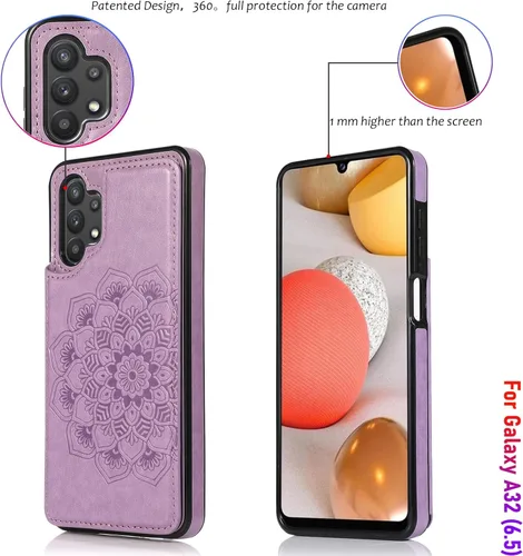 Vista 4 de Funda tipo cartera para Galaxy A32 (5G) de 6.5 pulgadas con tarjetero, piel sintética con estampado de mandala en relieve de piel sintética