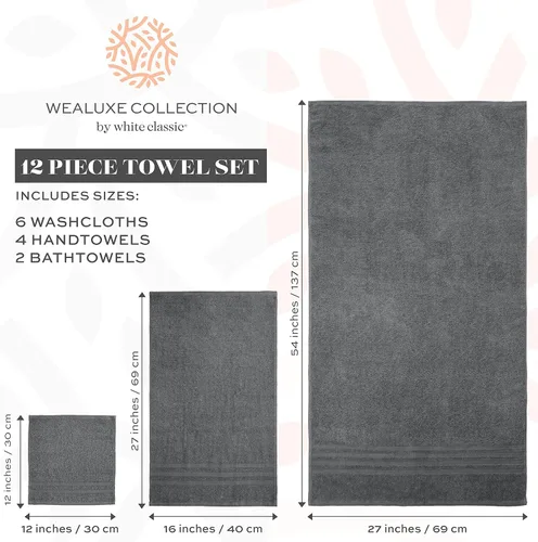 Vista 5 de White Classic Juego de 12 toallas Tower de baño y mano, 100% algodón, suave y afelpado, altamente absorbente, secado rápido, decoración de baño