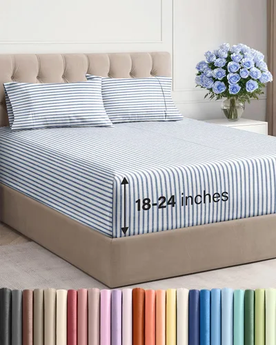 Vista 145 de Juego de sábanas de tamaño king, transpirables, refrescantes, con esquinas extraprofundas de 18-24 pulgadas, de ajuste fácil y seguro, suaves, sin