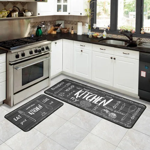 Vista 2 de Juego de 2 alfombras de cocina, antideslizantes, lavables, de microfibra, para cocina, cocina, cocina, cocina, cocina, lavandería, lavable a
