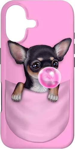 Black Chihuahua Dog in Pocket with Bubble Gum Case for iPhone 17