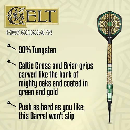 Vista 4 de Shot! Dardos de punta suave, celt cernunnos (0.63 oz/0.71 oz), 90% tungsteno barril, peso frontal, juego de dardos profesionales hechos a mano