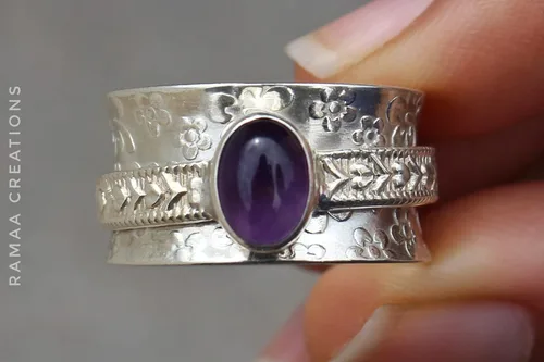 Vista 6 de Amethyst Spinner Ring Anxiety Silver Spinner Ring Fidget Spinner Ring For Women Handmade Spinner Ring Sterling Silver 925