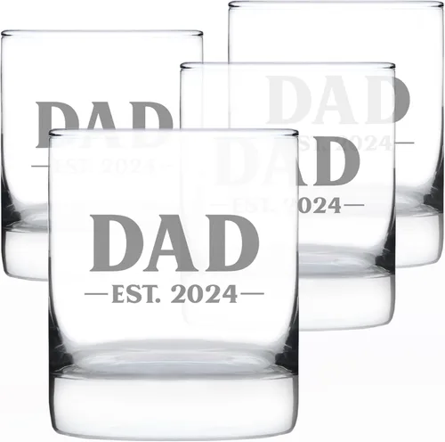 Vista 11 de Custom Dad Est 20XX - New Father Whiskey Rocks Glass Gift for First Time Parents - Personalized Bold 10.25 Oz Glasses