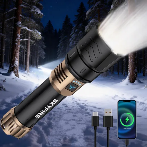 Vista 10 de SKYFIRE Linternas recargables de alto lúmenes con lente de encendido, 5000 linternas tácticas súper brillantes, zoomable, 6 modos, luz de flash