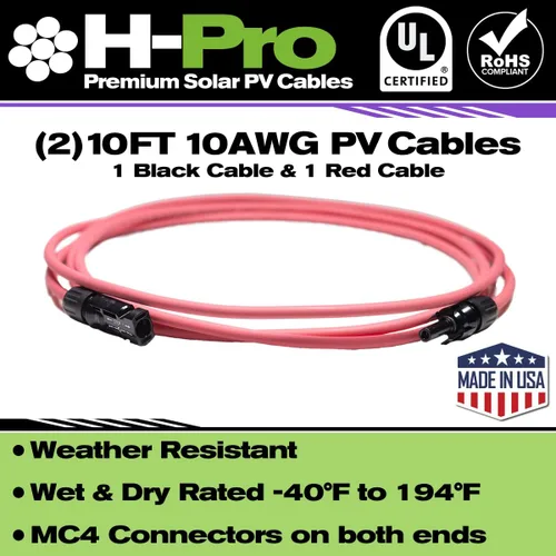 Vista 2 de Cables solares fotovoltaicos prémium de 10 pies 10 AWG con conectores macho y hembra, 7 hebras de cobre/2000 voltios, doble aislamiento y resistente