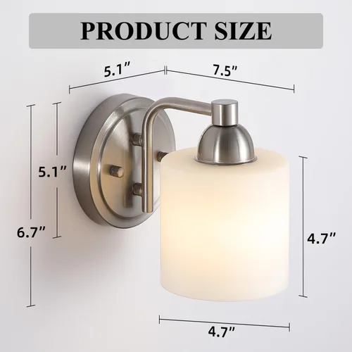 Vista 5 de Mecgirn Apliques de Pared de Vidrio Esmerilado Níquel Cepillado, Paquete de 1 Luminarias de Pared Interiores Cableadas para Sala de Estar, Pasillo