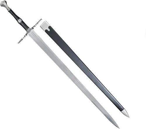 Vista 2 de Espada medieval de 49 pulgadas, réplica de espada medieval de dos manos de edad media con hoja opaca y vaina. Para colección, LARP, Cosplay, regalo