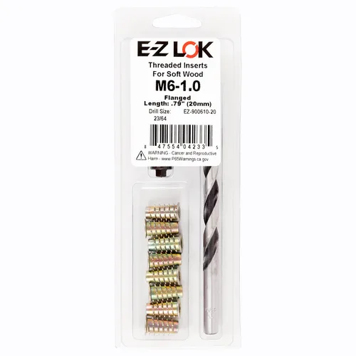 Vista 18 de E-Z LOK Kit de reparación de rosca hexagonal E-Z para insertos roscados con brida para madera blanda 1/4-20 x 13mm, perforador, herramienta