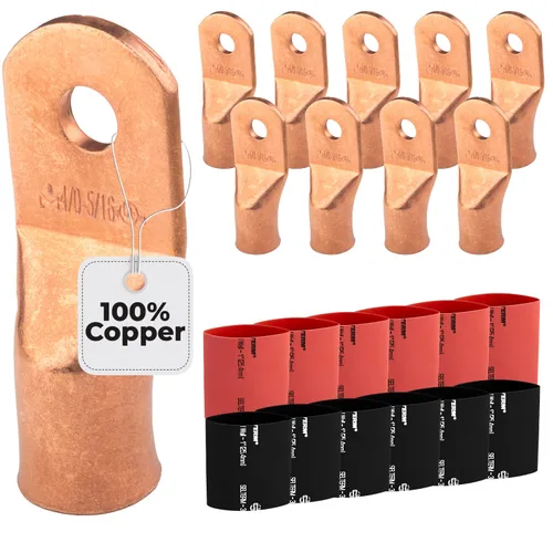 Vista 152 de SELTERM - 5 terminales de anillo resistentes para cable de batería, calibre 1/0 AWG, pernos de 1/2 pulgadas, terminales de calibre 0, ojales
