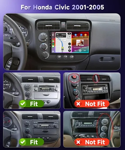 Vista 2 de 【DSP integrado】Estéreo de coche Android para Honda Civic 2001 2002 2003 2004 2005 Radio inalámbrica Carplay Android Auto GPS Chip, pantalla táctil
