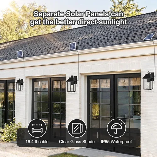 Vista 4 de Luces de porche para exteriores, con sensor de movimiento del atardecer al amanecer, farol solar de pared, panel separado y batería reemplazable