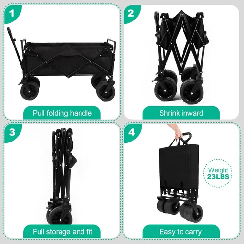 Vista 6 de MMQ Carro plegable de alta resistencia de 550 libras con ruedas grandes, construcción robusta, interior espacioso, carros con ruedas ajustables