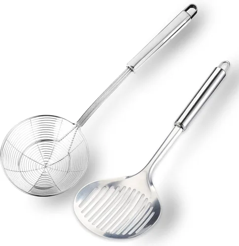 Utensilios de cocina de acero inoxidable, espátula ranurada para pescado, cuchara, colador, filtro de agua, cucharón, cucharón, colador de araña,