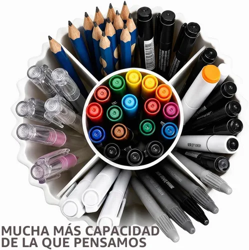 Vista 5 de Lebenrich Soporte estético negro para bolígrafo, organizador giratorio de plástico para lápices, para el hogar, la escuela y la oficina