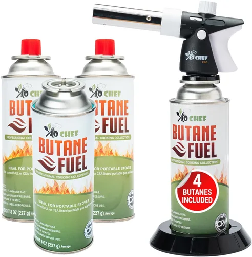 Vista 8 de Jo Chef Linterna de cocina de butano profesional, encendedor de llama ajustable recargable con bloqueo de seguridad para barbacoa, hornear, crema