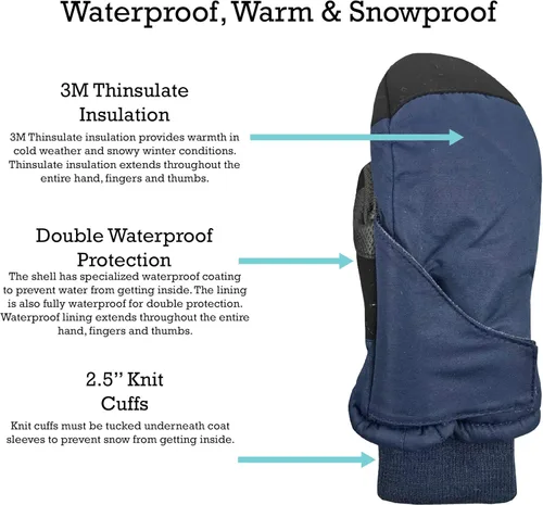 Vista 4 de N'Ice Caps Kids Waterproof Snow Mittens - Thinsulate Boys Girls Cold Weather