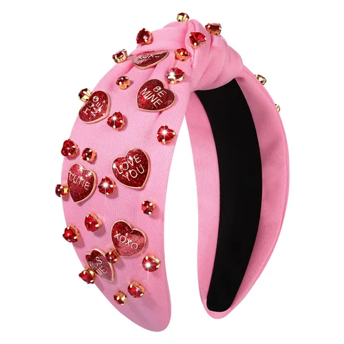 Vista 16 de Diademas de corazón para el día de San Valentín para mujer, accesorios para el día de San Valentín, diadema anudada con corazón con cuentas