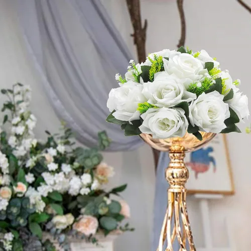 Vista 4 de SHACOS Bolas de flores artificiales para centros de mesa, 2 piezas de 10 pulgadas, 15 cabezas, centros de mesa de boda para mesas, ramo de rosas