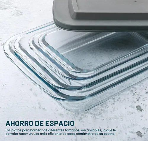 Vista 3 de Juego de 8 platos para hornear de vidrio profundo con tapas de plástico, juego de utensilios rectangulares de vidrio con tapas, moldes para hornear
